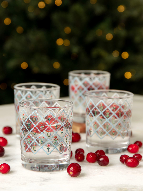 Scandinavian Folk Floral Diamond 7.5oz Short Juice Glass, 1 of 4