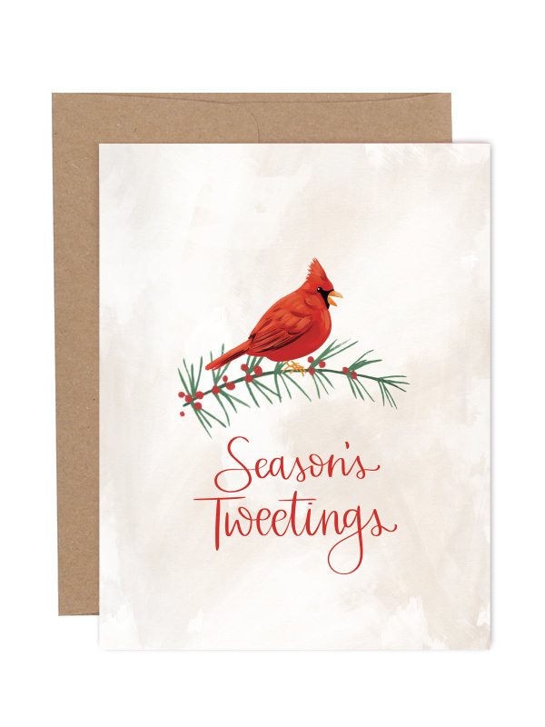 Season's Tweetings Cardinal Bird Christmas Greeting Card, 1 of 1
