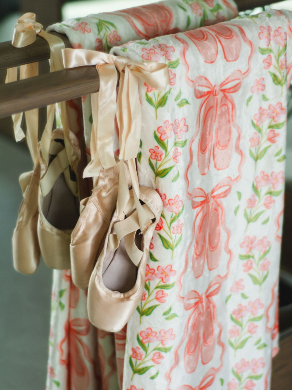 Pink Ballet Slippers & Florals Fleece Throw Blanket, 1 of 7