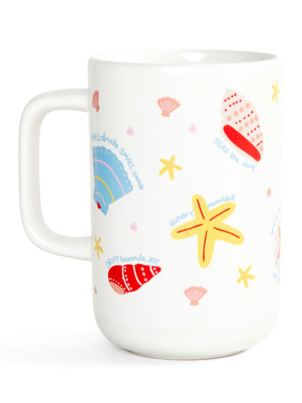 Seashell Affirmations Coastal Tall Ceramic Mug, 1 of 5