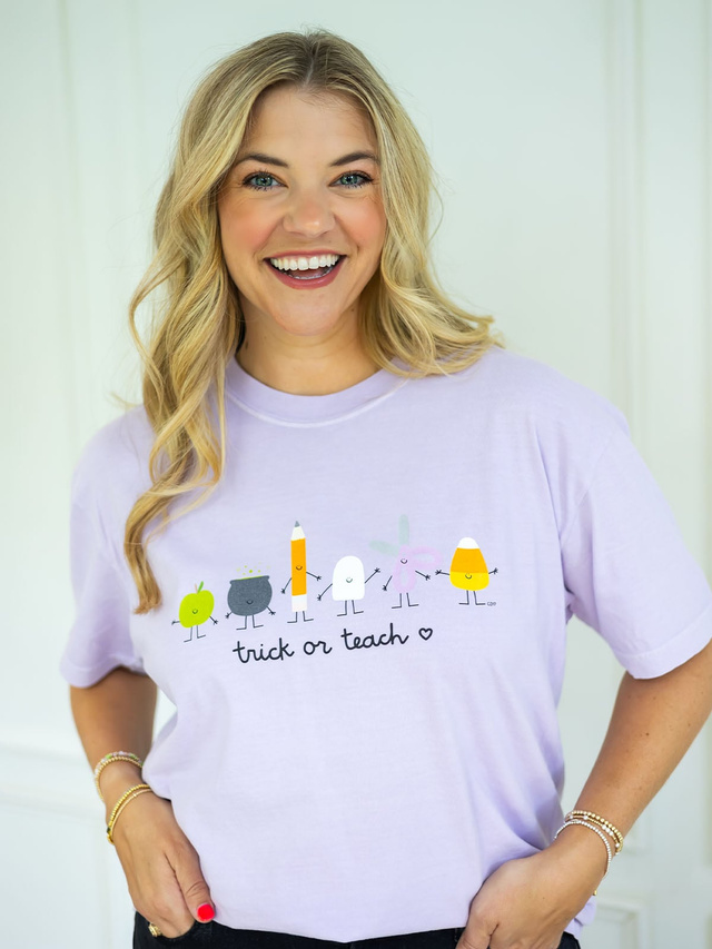Trick or Teach Halloween Doodle Friends Tee - Orchid, 1 of 3