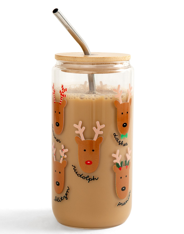 Santa's Reindeer Christmas Glass Can, 2 of 3