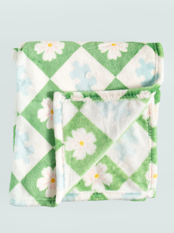 Puzzle Lover Floral Checkerboard Fleece Throw Blanket, 5 of 6