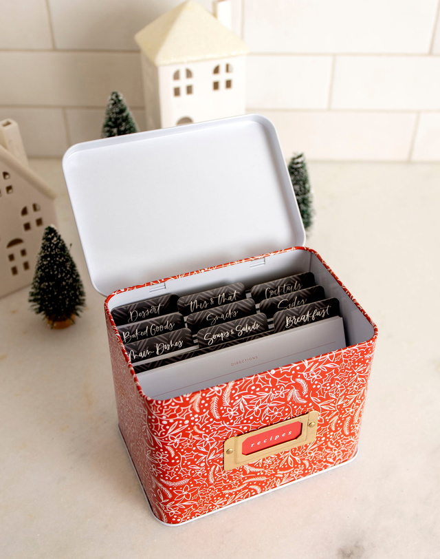 Holiday Floral Tin Recipe Box, 3 of 7