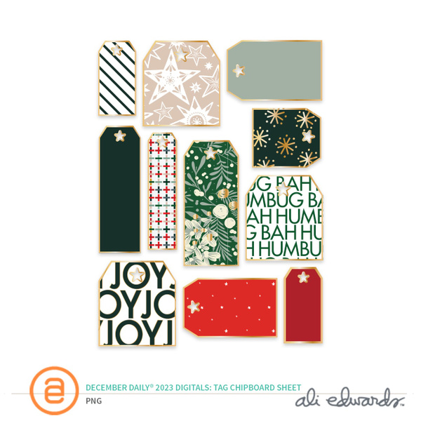 December Daily® 2023 Digital 6×8 Tags Chipboard Sheet, 1 of 1