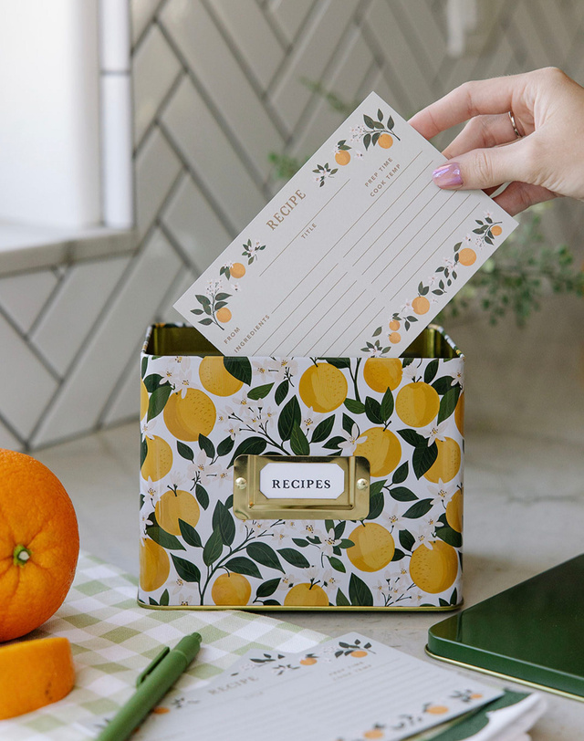 Orange Orchard Tin Recipe Box , 1 of 4