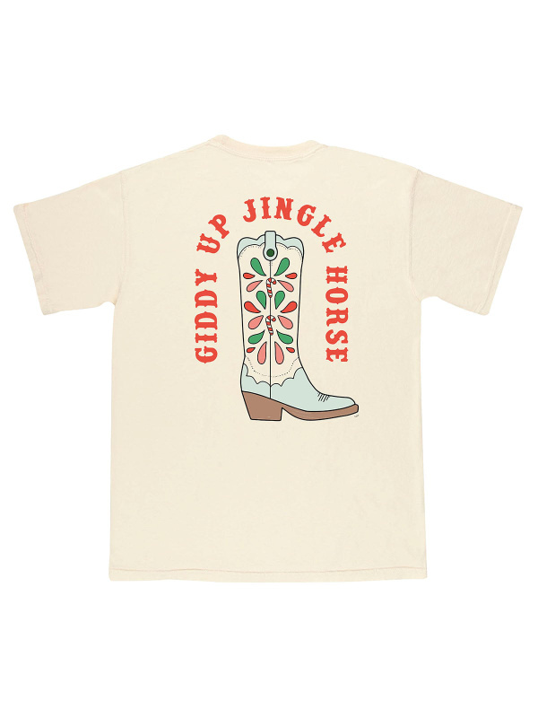 Giddy Up Jingle Horse Christmas Western Tee - Ivory, 3 of 4