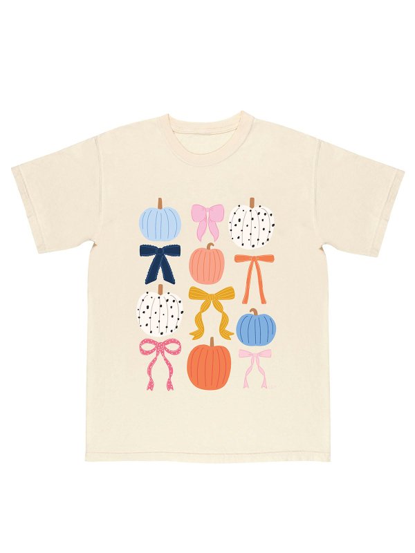 Fall Pumpkins & Coquette Bows Tee - Ivory, 3 of 3