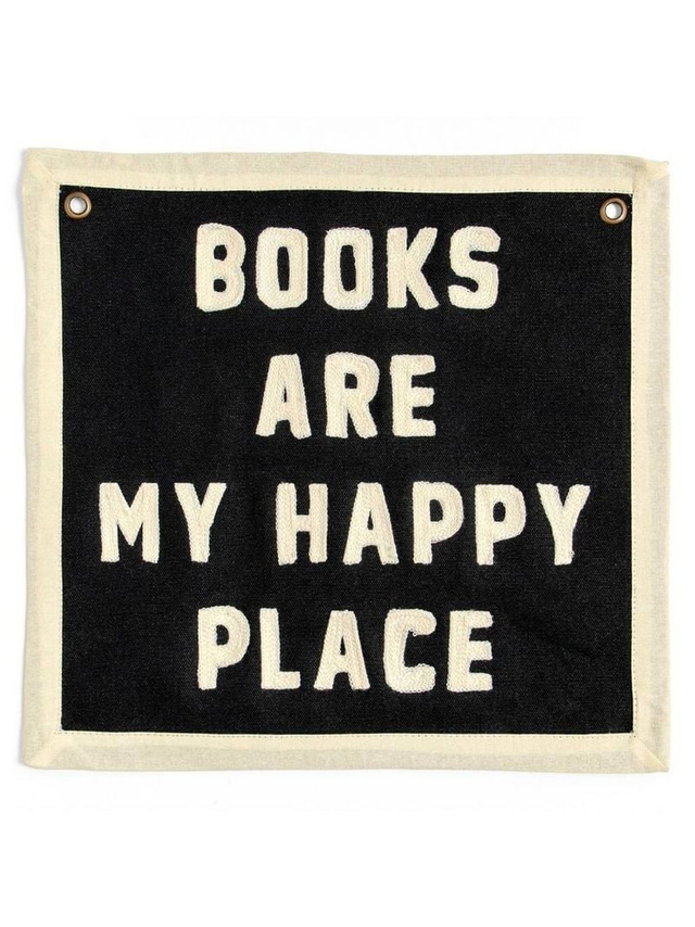 Books Are My Happy Place Embroidered Canvas Banner, 1 of 2