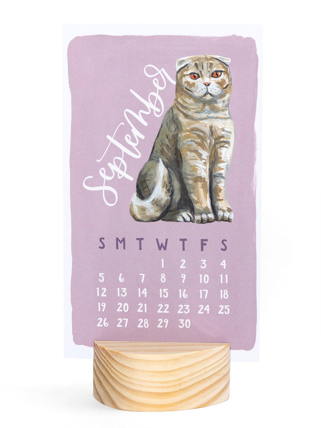 Feline Friends Cats 2027 Mini Desk Calendar + Wooden Block, 5 of 7