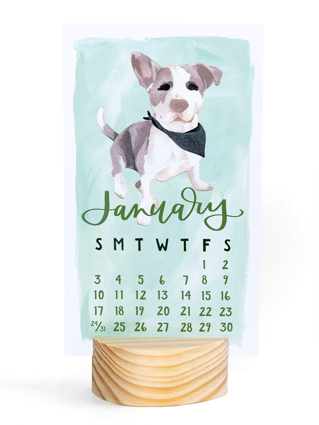 Furry Friends Dogs 2027 Mini Desk Calendar + Wooden Block, 1 of 7