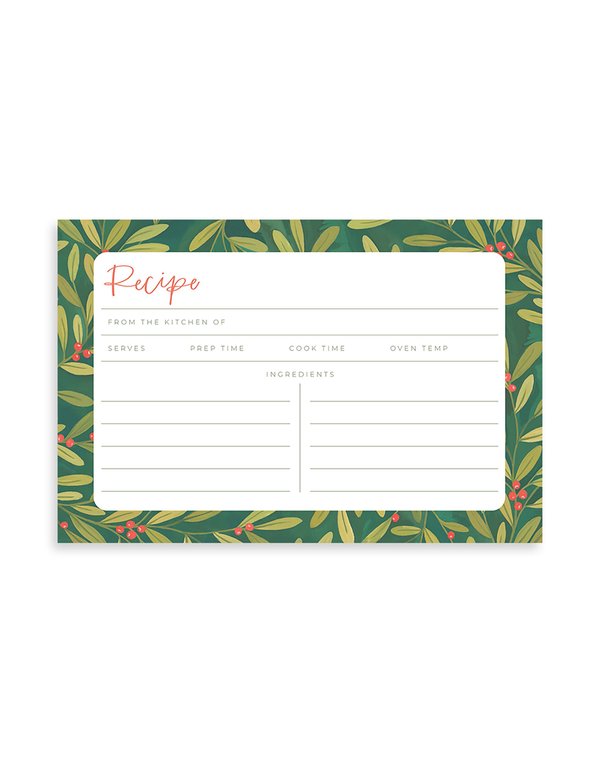 Holly Border Recipe Cards - Set of 15, 1 of 2