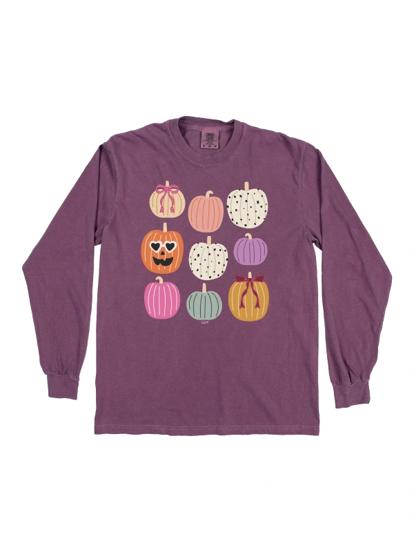 Fall Pumpkins & Coquette Bows Long-Sleeve Tee - Berry, 3 of 3