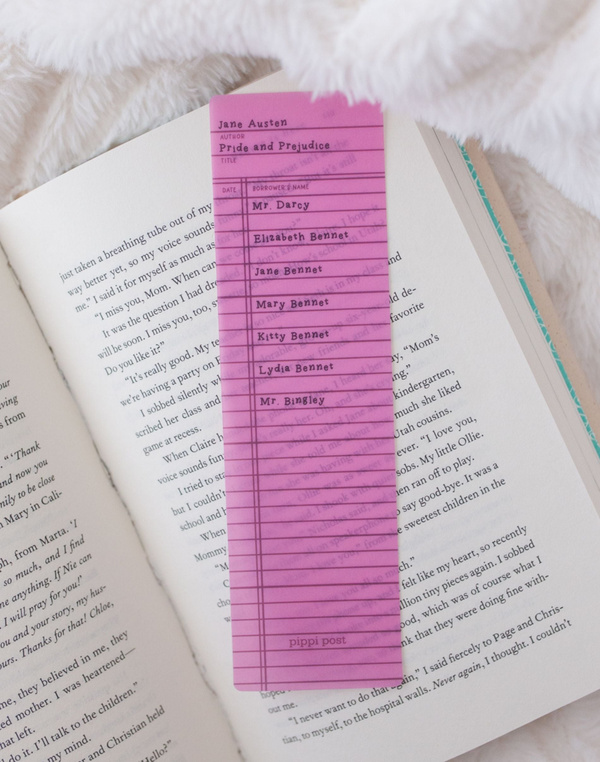 Pride and Prejudice Library Check Out Transparent Bookmark, 1 of 3