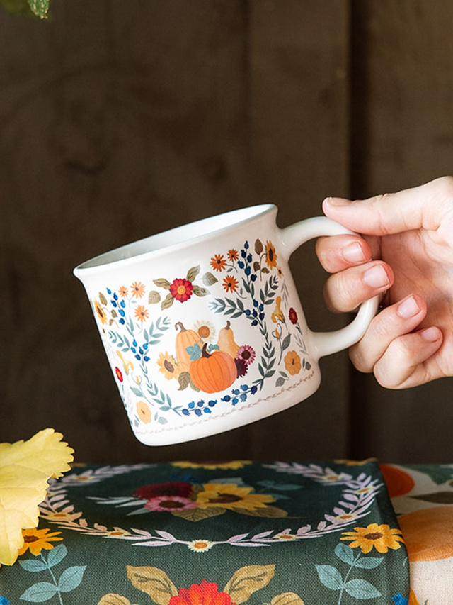 Pumpkin Folk Floral Fall 14oz Ceramic Coffee Mug, 3 of 5