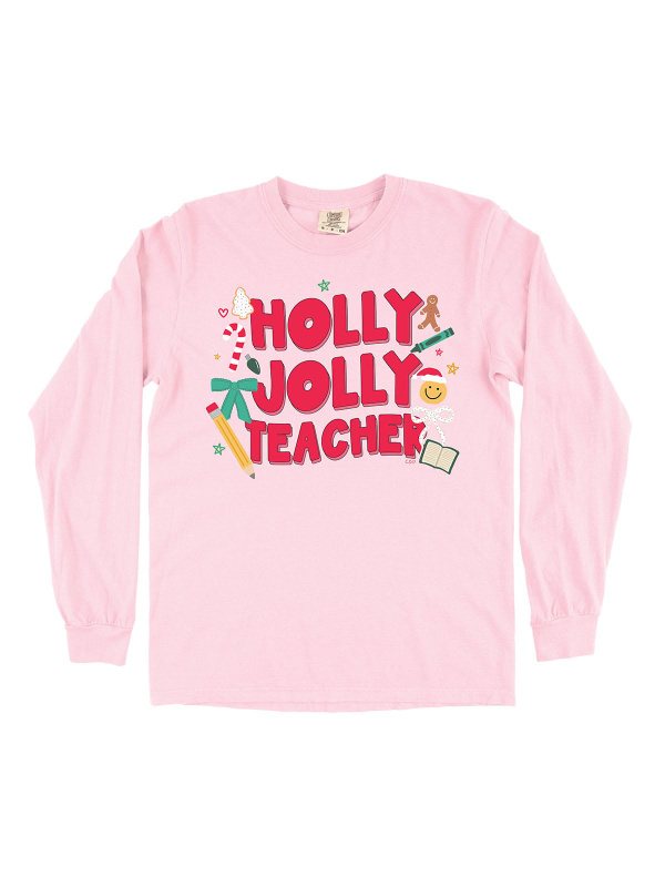 Holly Jolly Teacher Christmas Long-Sleeve Tee - Blossom, 3 of 3