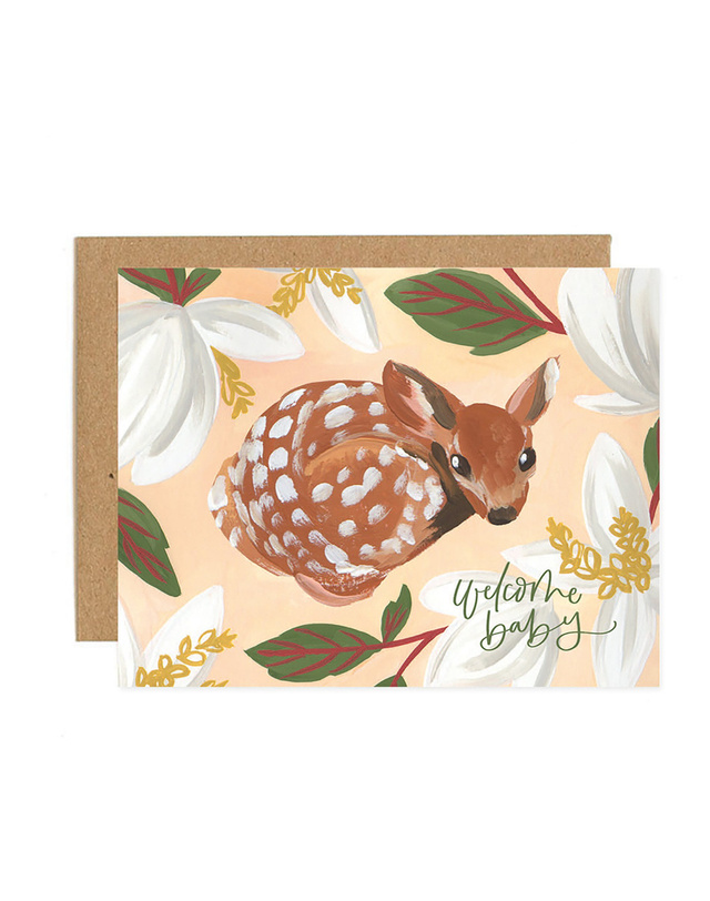 Welcome Baby Fawn Greeting Card, 1 of 1