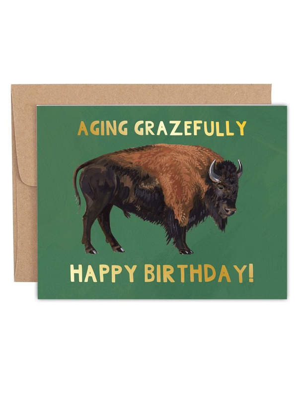 Aging Grazefully Buffalo Birthday Greeting Card, 1 of 1