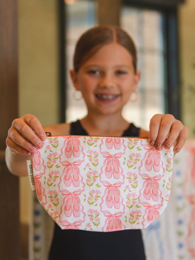 Ballet Slippers & Florals Canvas Zipper Pouch, 1 of 2