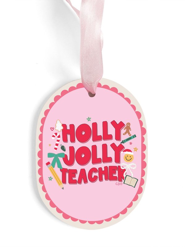 Holly Jolly Teacher Ceramic Christmas Ornament, 1 of 2