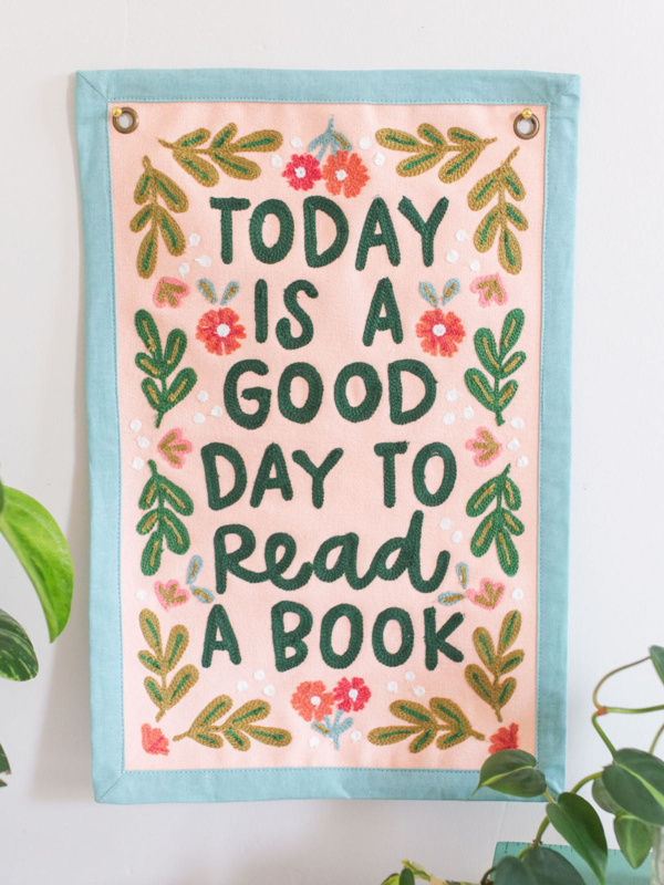 Today is a Good Day to Read a Book Embroidered Canvas Banner, 1 of 4