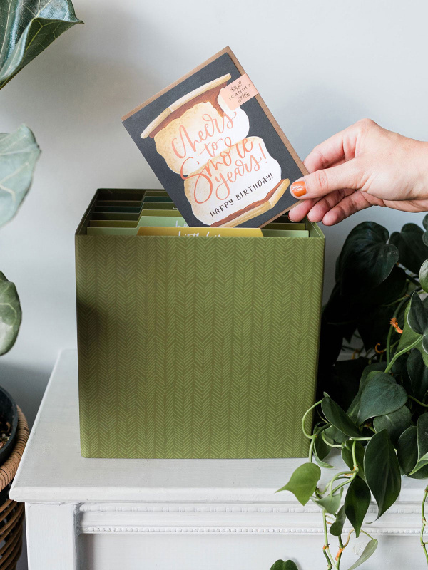 Olive Herringbone Greeting Card Container, 1 of 3