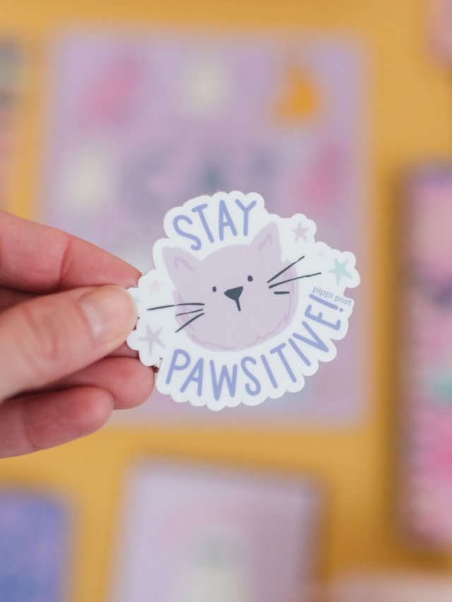 Stay Pawsitive Cat Decal Sticker, 1 of 4