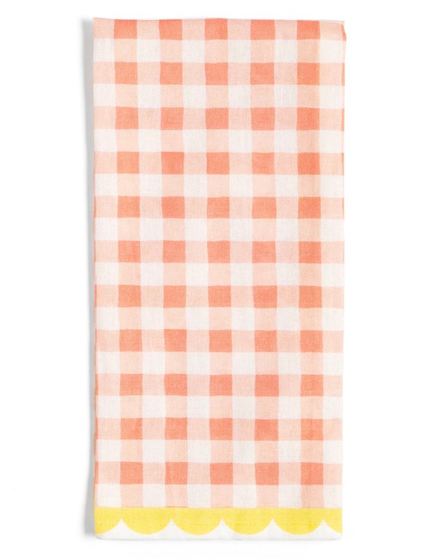 Peach Gingham Scalloped Tea Towel, 1 of 1