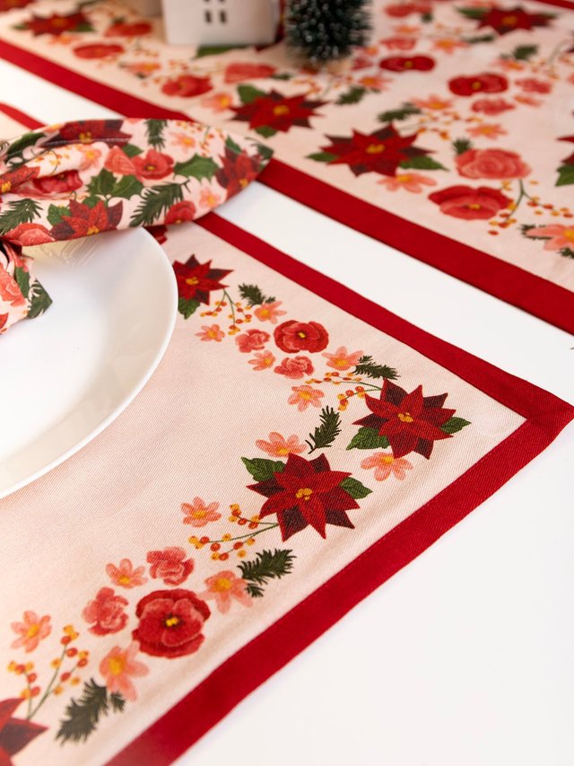 Yuletide Blooms Christmas Cloth Table Placemat Set, 1 of 4