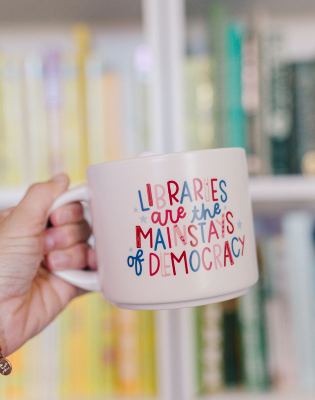 Libraries Are The Mainstays Of Democracy Large Ceramic Mug, 1 of 3