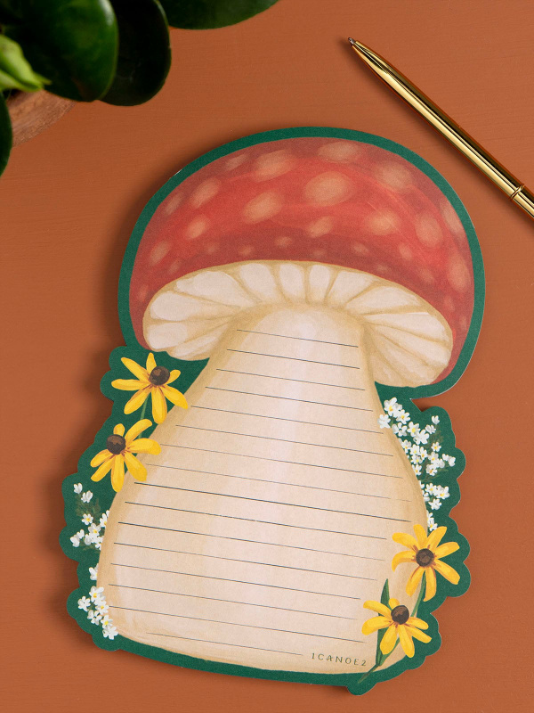 Red Cap Mushroom & Flowers 6×8 Lined Notepad, 1 of 3