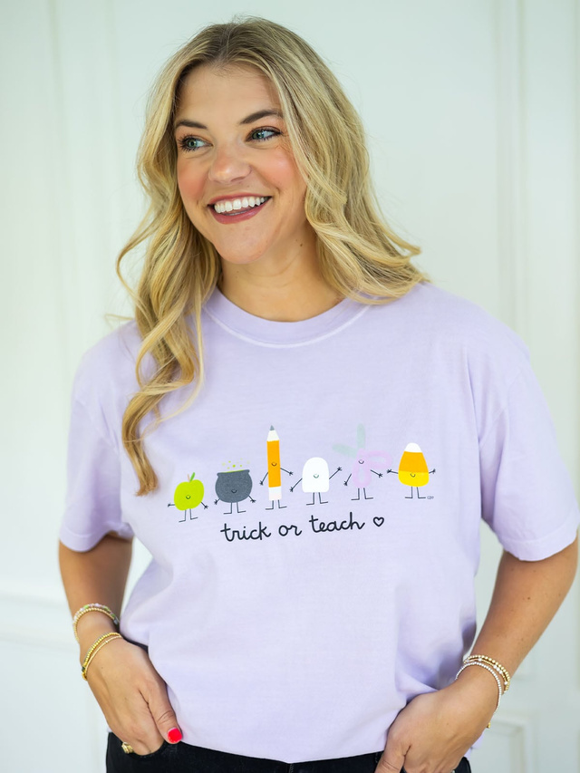 Trick or Teach Halloween Doodle Friends Tee - Orchid, 2 of 3