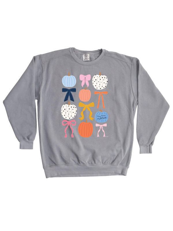Fall Pumpkins & Coquette Bows Sweatshirt - Gray, 3 of 3