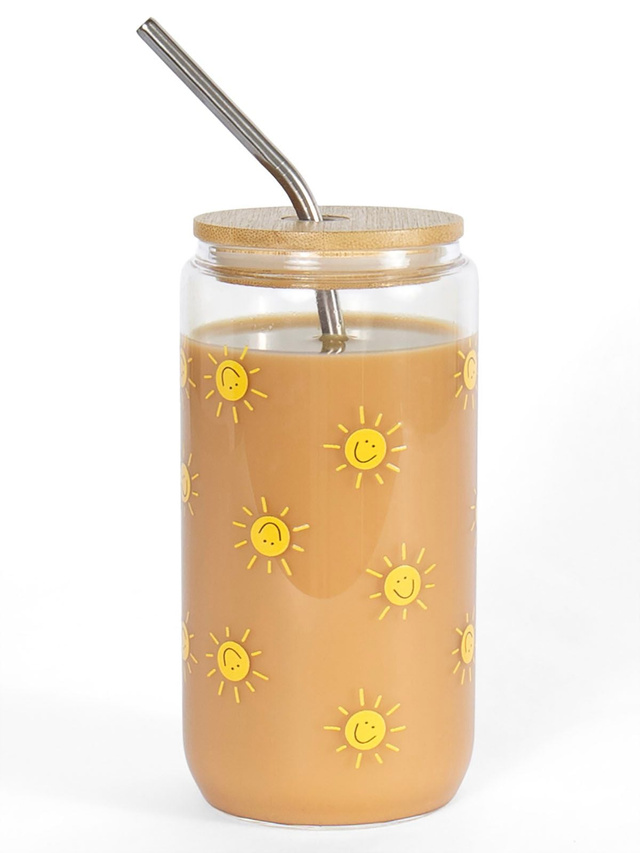 Sunny Smiley Faces Glass Can, 1 of 3