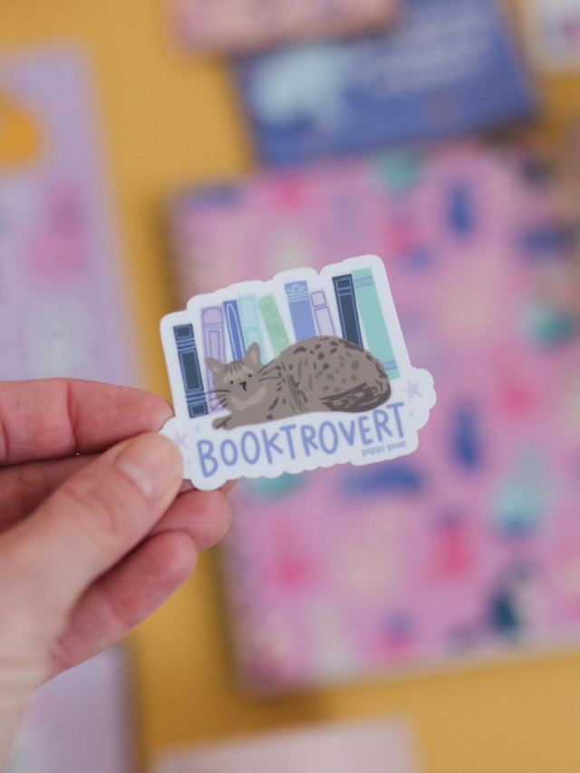 Booktrovert Books & Cat Decal Sticker, 1 of 4
