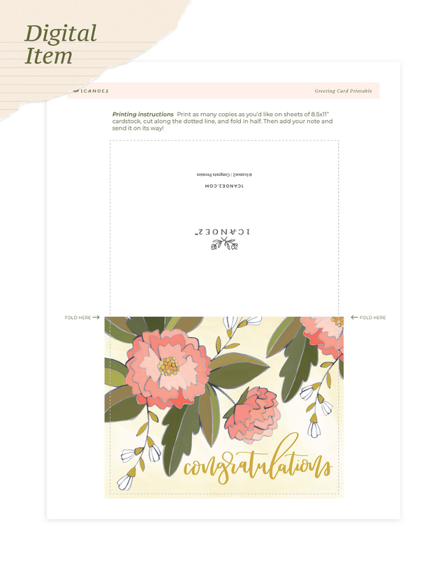 Digital Printable Congrats Peonies Greeting Card, 1 of 1