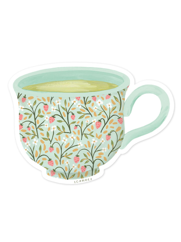 Strawberry Meadow Teacup Decal Sticker, 1 of 2