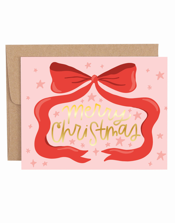 Merry Christmas Coquette Bow Greeting Card, 1 of 1