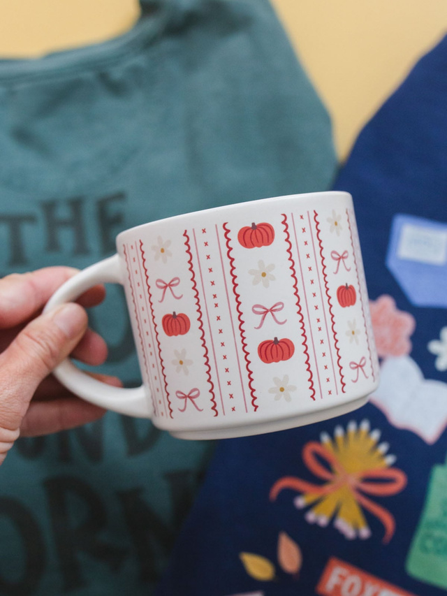 Pumpkins, Bows & Florals Fall Large Ceramic Coffee Mug, 2 of 4