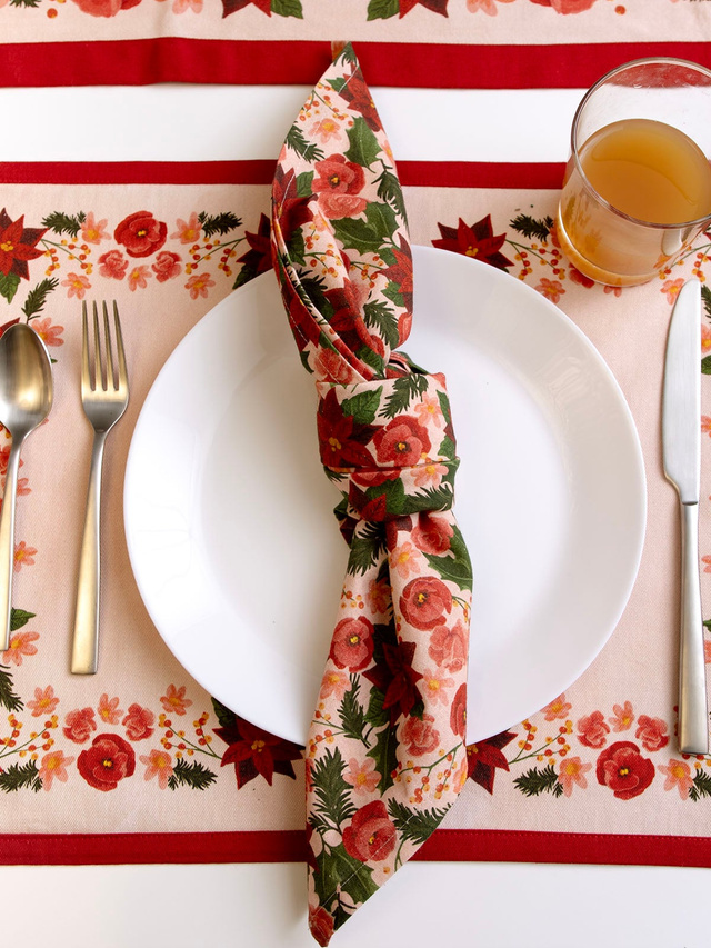 Yuletide Blooms Christmas Cotton Cloth Table Napkins Set, 1 of 4
