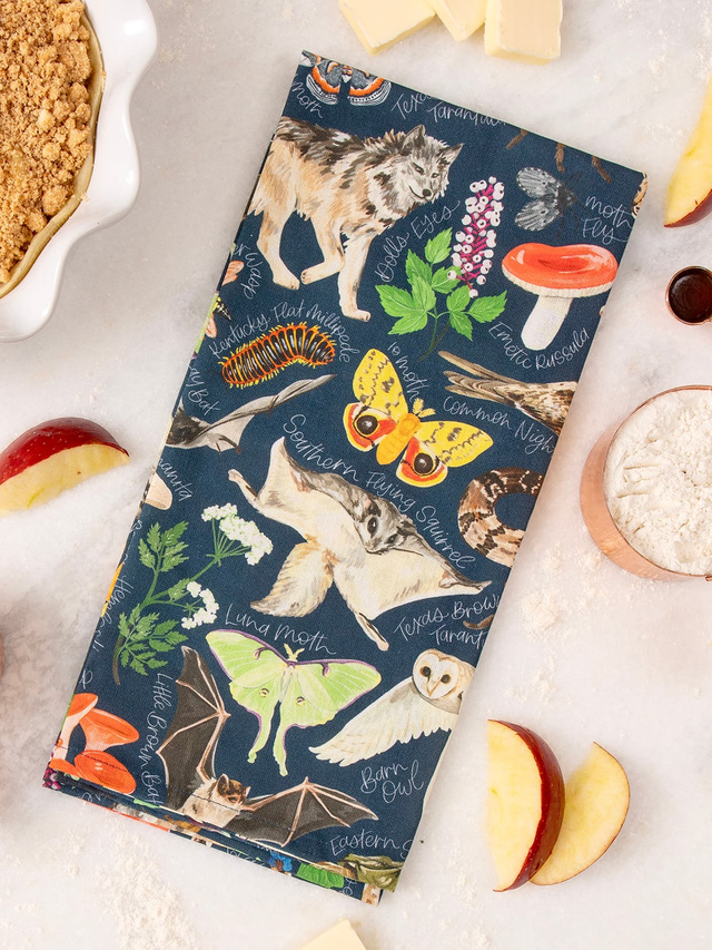 Midnight Flora & Fauna Kitchen Tea Towel, 1 of 4