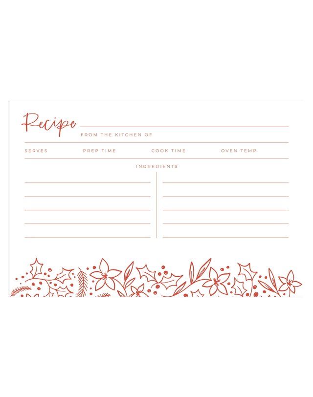 Holiday Floral Recipe Cards - Set of 50, 1 of 3
