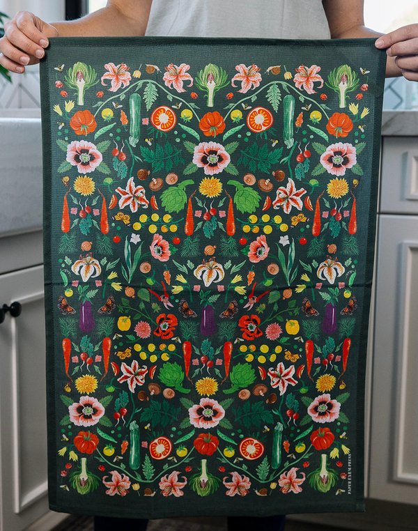 Veggies Folk Floral Tea Towel, 2 of 8