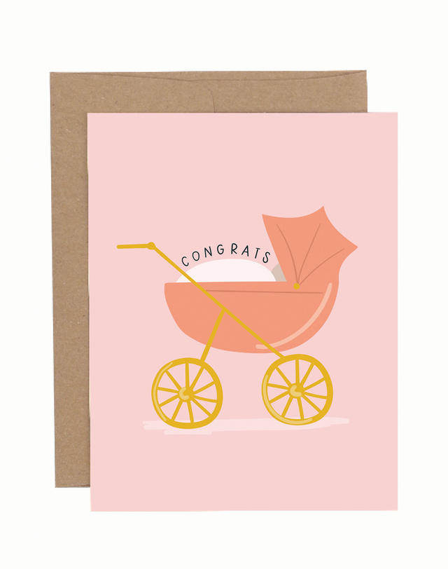 Pink Baby Carriage Greeting Card, 1 of 1