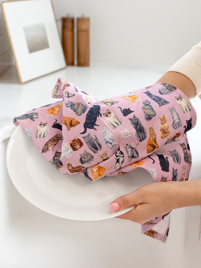 Feline Friends Cats Kitchen Tea Towel, 2 of 3