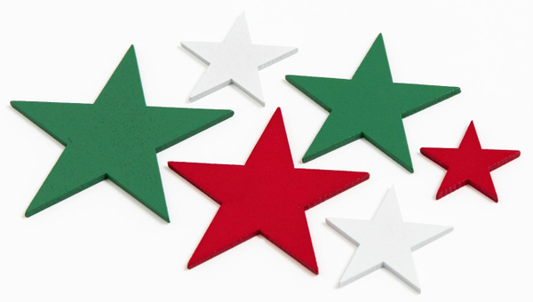 Red, White & Green Painted Wood Veneer Stars, 2 of 3