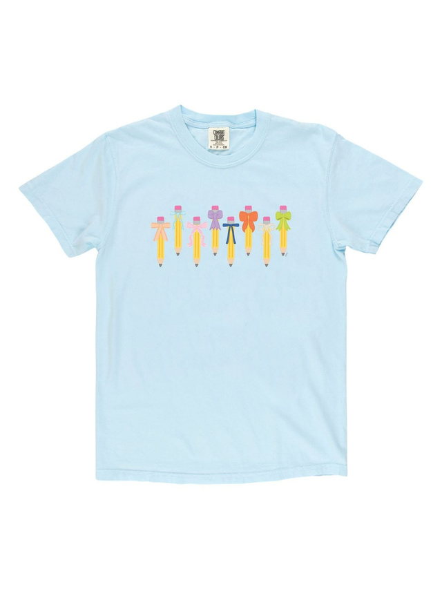 Pencil Coquette Bows Tee - Chambray, 3 of 3