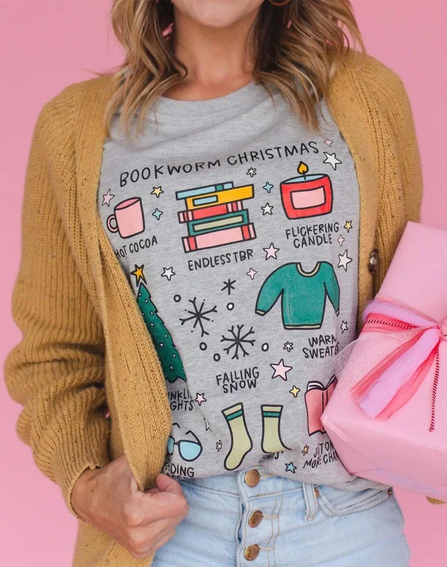 Bookworm Christmas Tee - Granite, 2 of 3