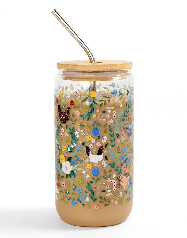 Chickens & Flowers Glass Can, 4 of 5