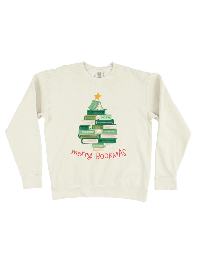 Merry Bookmas Christmas Tree Sweatshirt - Ivory, 3 of 3